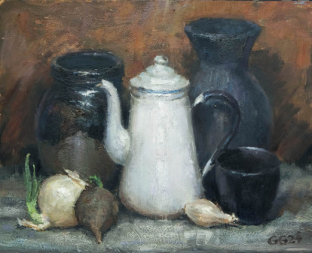 Klusā daba ar melno rutku. Still Life with Black Radish.