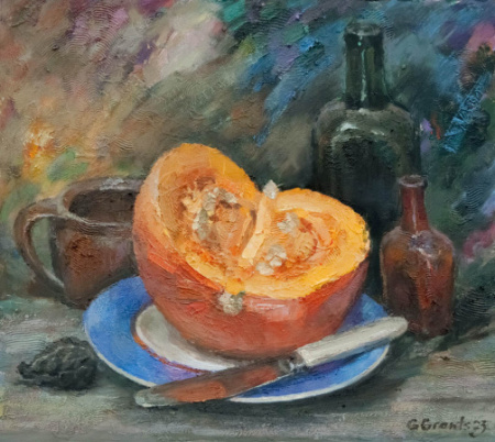 Vecā palete un zilais šķīvis.